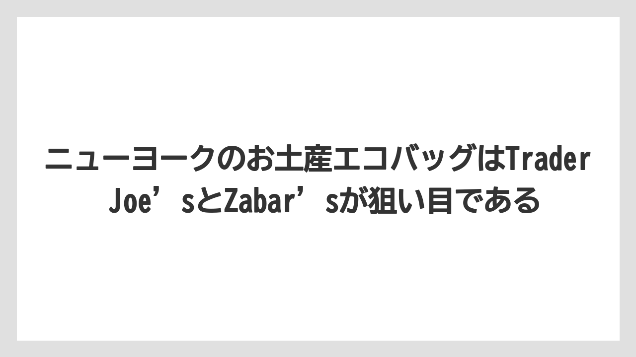 【エアライン】【フライト】【搭乗】ニューヨークのお土産エコバッグはTrader Joe’sとZabar’sが狙い目である
