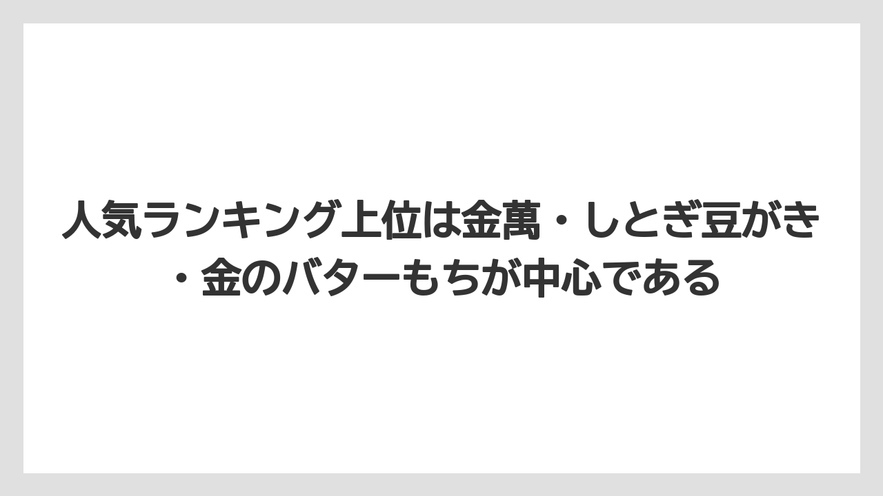 【エアトリ】【エアライン】【搭乗】人気ランキング上位は金萬・しとぎ豆がき・金のバターもちが中心である